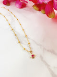 Tiny Star on Satellite Chain Necklace (Pink)